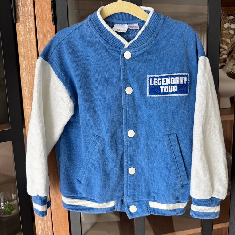 Zara Kids varsity jacket cobalt royal collegiate preppy sporty toddler boy music